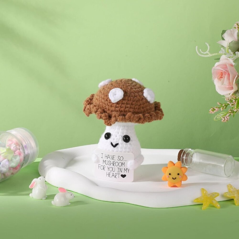 Funny Positive Mushroom, 3.94in Creative Cute Plush Knitted Wool Mushroom Doll w - Picture 2 of 7
